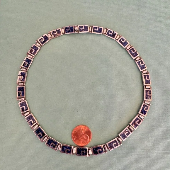 Margot de Taxco Mosaic Blue Enamel Sterling Silver Necklace and Bracelet Set